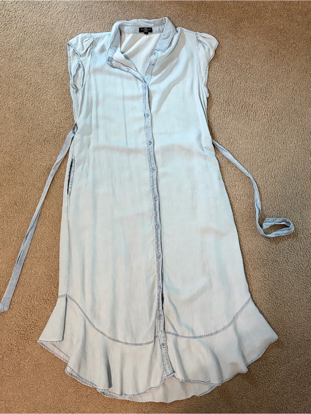 Light Blue Sleeveless Shirt Dress by velvet heart size large midi pockets